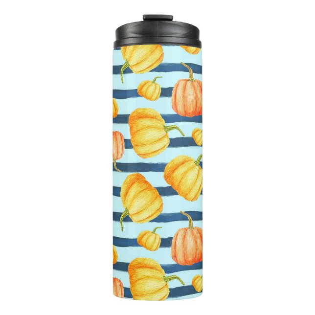 Termo Calabaza naranja: decoración a rayas acuáticas. (Anverso)