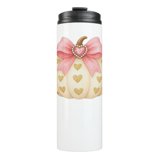 Termo Calabaza rosa con corazón dorado - Coquette Fal (Anverso)