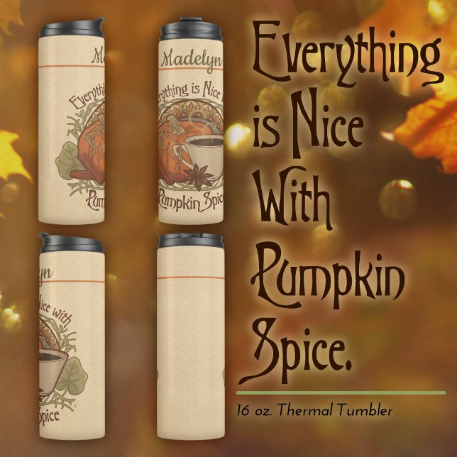 Termo Calabaza Spice Coffee Vintage Vibe (Pumpkin Spice Coffee Thermal Tumbler–Vintage-Style Design–Customized with Your Name. )