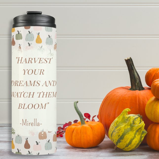Termo Calabazas acuarelas de mensaje/nombre de personali (Custom message/name watercolor pumpkins thermal tumbler)