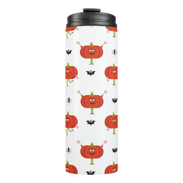 Termo Calabazas de halloween, patrón de araña y murciéla (Anverso)