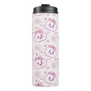 Termo Calabazas, fantasmas y flores de Kawaii