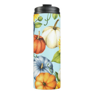 Termo Calabazas, girasoles, ilustracion acuarela