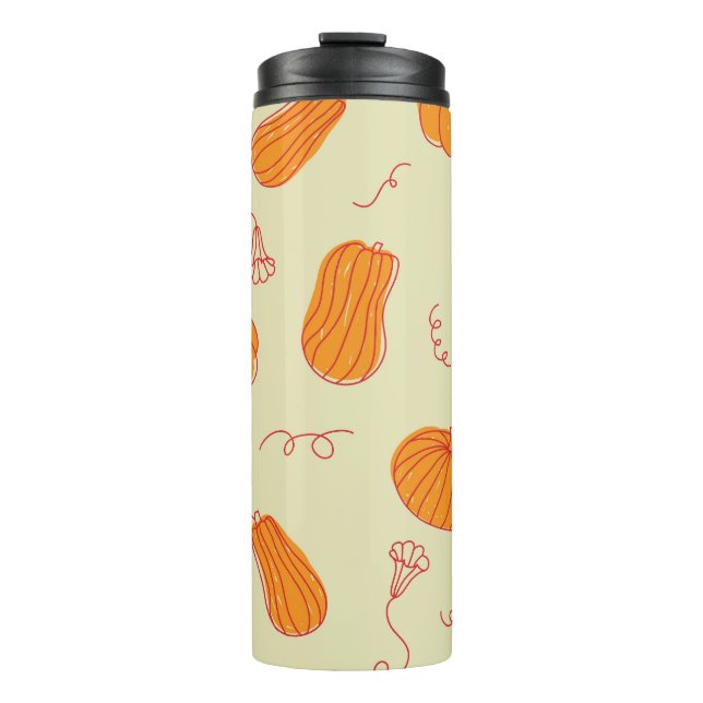 Termo Calabazas otoñales: Patrón Naranja Doodle. (Anverso)