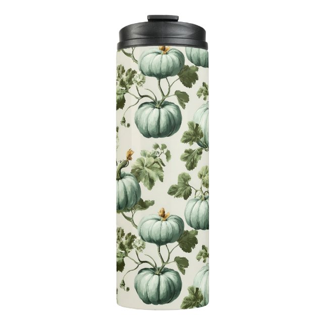 Termo Calabazas verdes sabrosas y flores otoñales (Anverso)