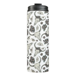 Termo Calavera animal gótica con patrón de flores