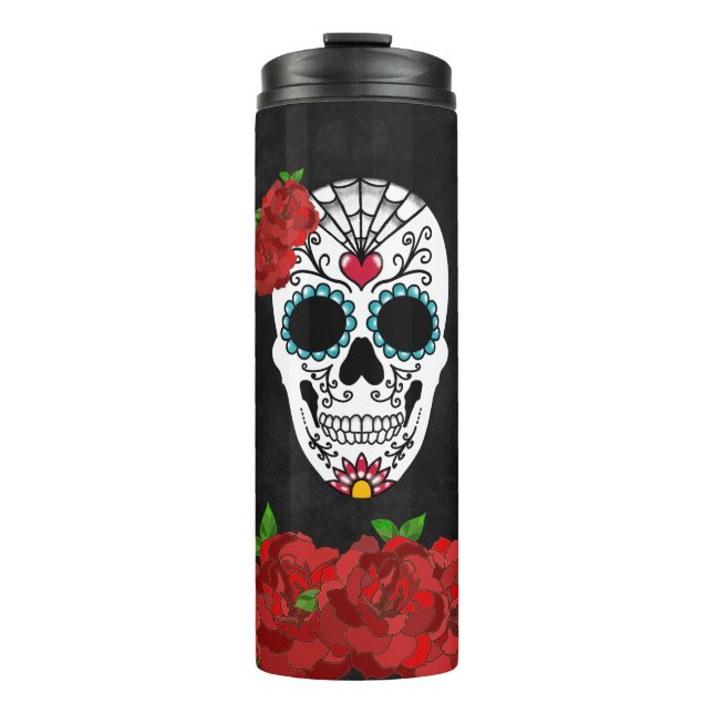 Termo Calavera de azúcar de rosas rojas vintage