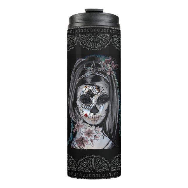 Termo Calavera de azúcar y encaje con lirios (Anverso)
