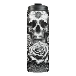 Termo Calavera de Pentáculo Rosas y Cráneo Arte Tarot