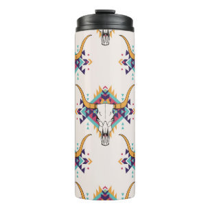 Termo Calavera de toros tribales: Boho Seamless