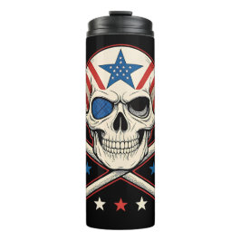 Termo Calavera patriótica y bandera de los Estados Unido