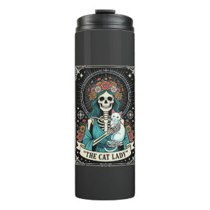 Termo Calavera Señora Gatos Tarot Floral Gótico