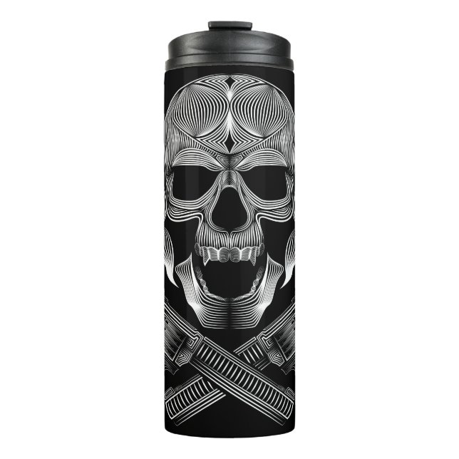 Termo Calavera y estrellas con Rosas y pistolas cruzadas (Anverso)
