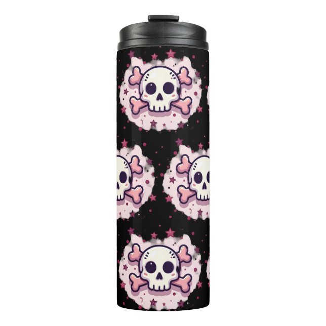 Termo Calavera y Huesos Rosa Pastel (Anverso)