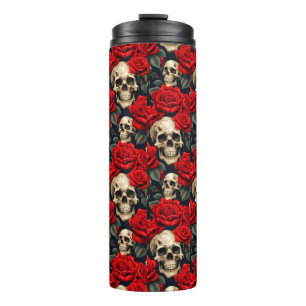 Termo Calaveras con Rosas rojos y negros