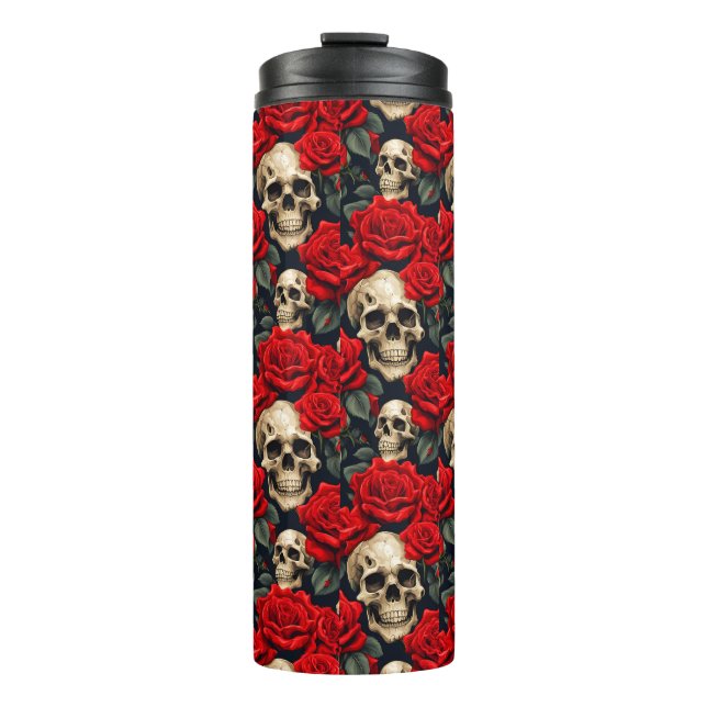 Termo Calaveras con Rosas rojos y negros (Anverso)