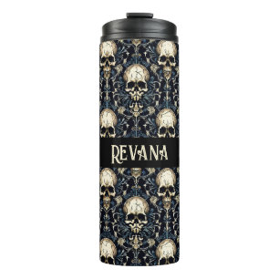 Termo Calaveras de gótico con flor azul
