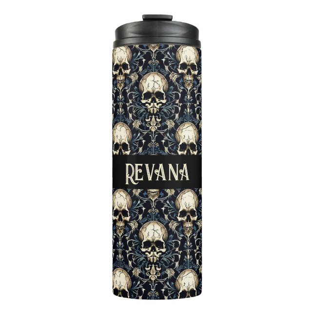 Termo Calaveras de gótico con flor azul (Anverso)