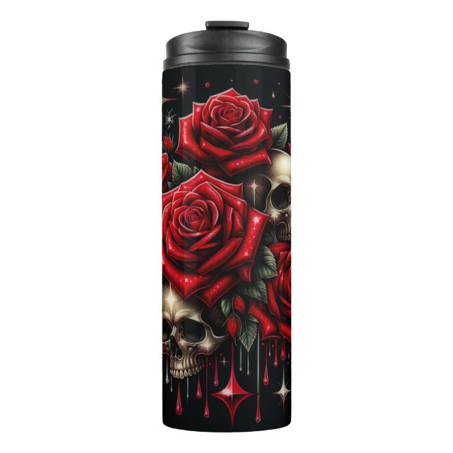 Termo Calaveras Doradas & Rosas Rojas Brillan Glamour Gó (Anverso)
