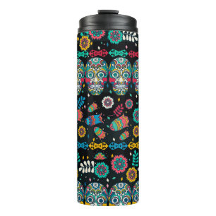 Termo Calaveras tribales de Boho: patrón colorido.