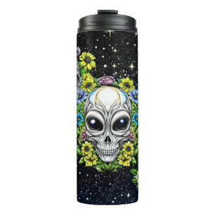 Termo Calaveras y flores extraterrestre para extranjeros