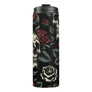 Termo Calaveras y rosas rojas Floral gótico