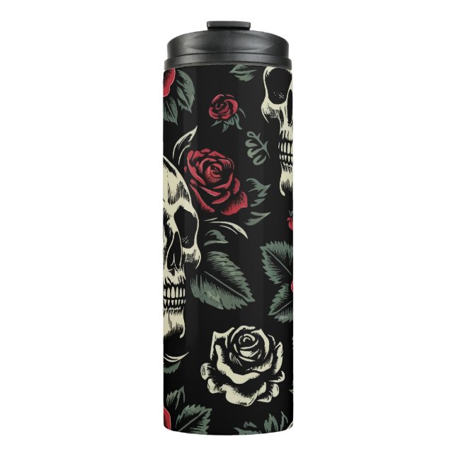 Termo Calaveras y rosas rojas florales góticas (Anverso)