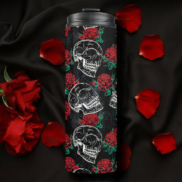 Termo Calaveras y rosas rojas | Gótico moderno Glam Grun