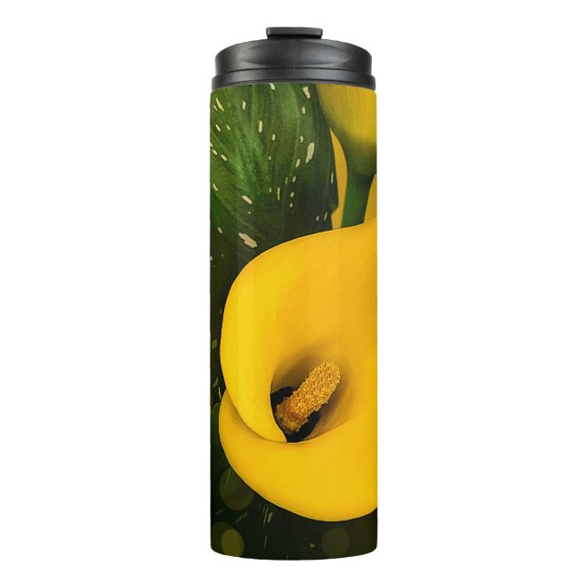 Termo Calla Lily Bright Yellow Leaves Bokeh (Anverso)
