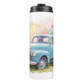 Termo Camión Azul Vintage con Huevos de Pascua y Tulipan