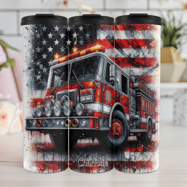 Termo Camión de bomberos con abstracta bandera estadouni (Subido por el creador)