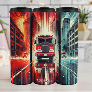 Termo Camión de bomberos conduciendo por la ciudad