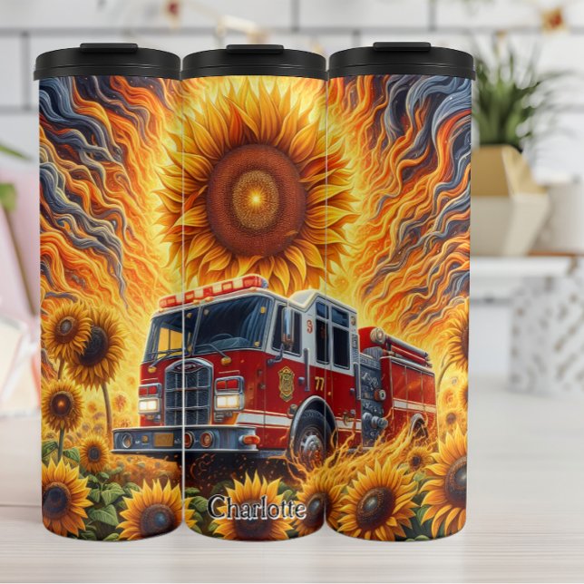Termo Camión de bomberos en campo de girasol (Subido por el creador)