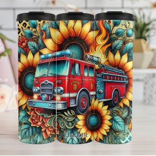 Termo Camión de bomberos entre girasoles y llamas