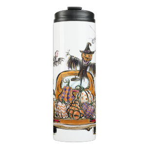 Termo Camión de parche de calabaza de otoño con pájaro e