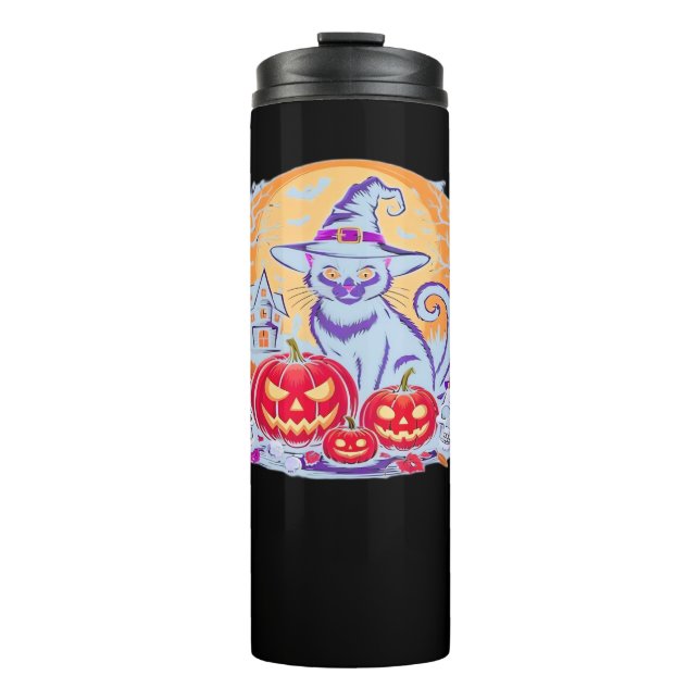 Termo Camiseta Clásica de Halloween Ghost Pumpkin Cat (Anverso)