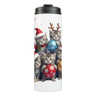 Termo Camiseta de adornos de gatos navideños lindos en e