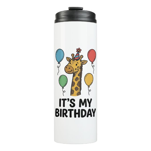 Termo Camiseta de cumpleaños de jirafa linda Diseño de f (Anverso)