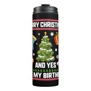 Termo Camiseta de cumpleaños de Navidad, Feliz Navidad y