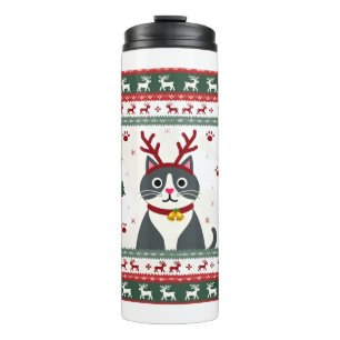 Termo Camiseta Fea de Navidad de Gato Reno