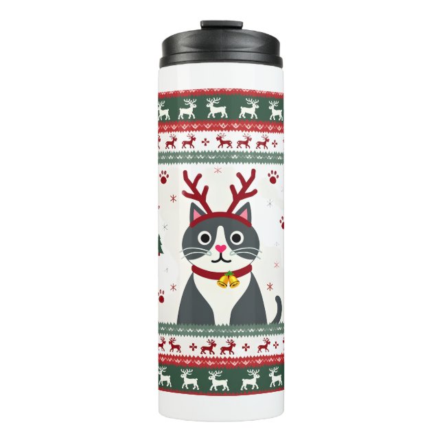 Termo Camiseta Fea de Navidad de Gato Reno (Anverso)
