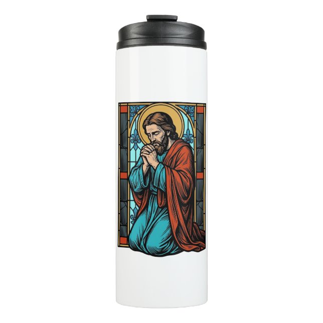 Termo Camiseta vectorial de figura religiosa orando vint (Anverso)
