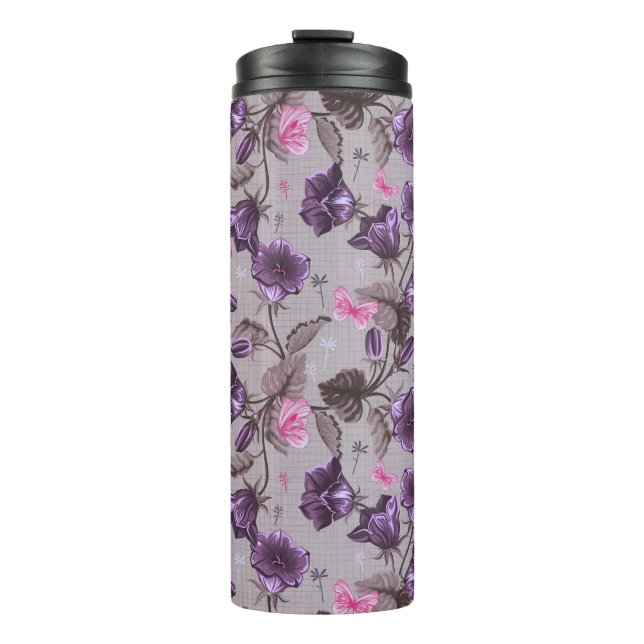 Termo campanas de mano violetas y modelo de mariposas (Anverso)