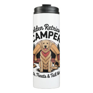 Termo Camping con Golden Retriever: tiendas de campaña,