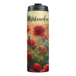 Termo Campo de adormidera roja bonito en verano