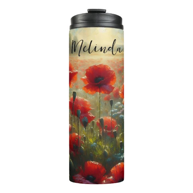 Termo Campo de adormidera roja bonito en verano (Anverso)
