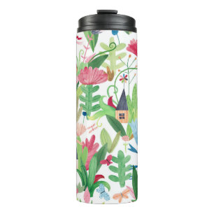 Termo Campos Florales: Patrón de casas acuarelas