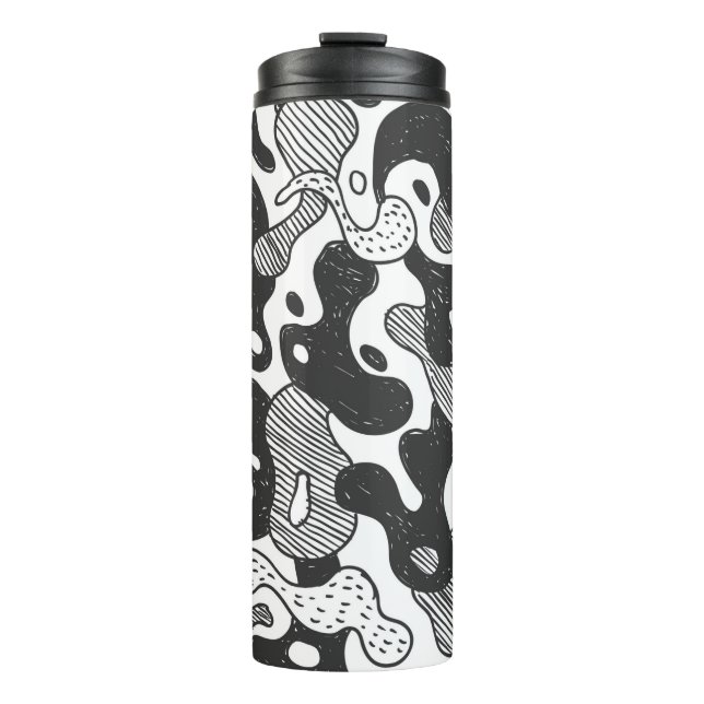 Termo camuflaje de estilo doodle abstracto, negro (Anverso)