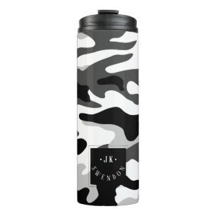 Termo Camuflaje de nieve ártica monograma de PixDezines