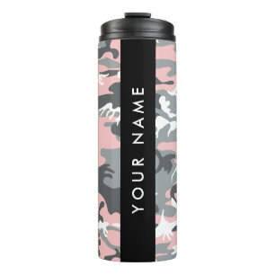 Termo Camuflaje rosa y gris Tu nombre Personaliza